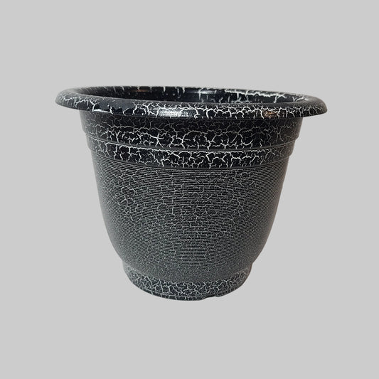 Black Plastic Crackled Finish Planter - USED